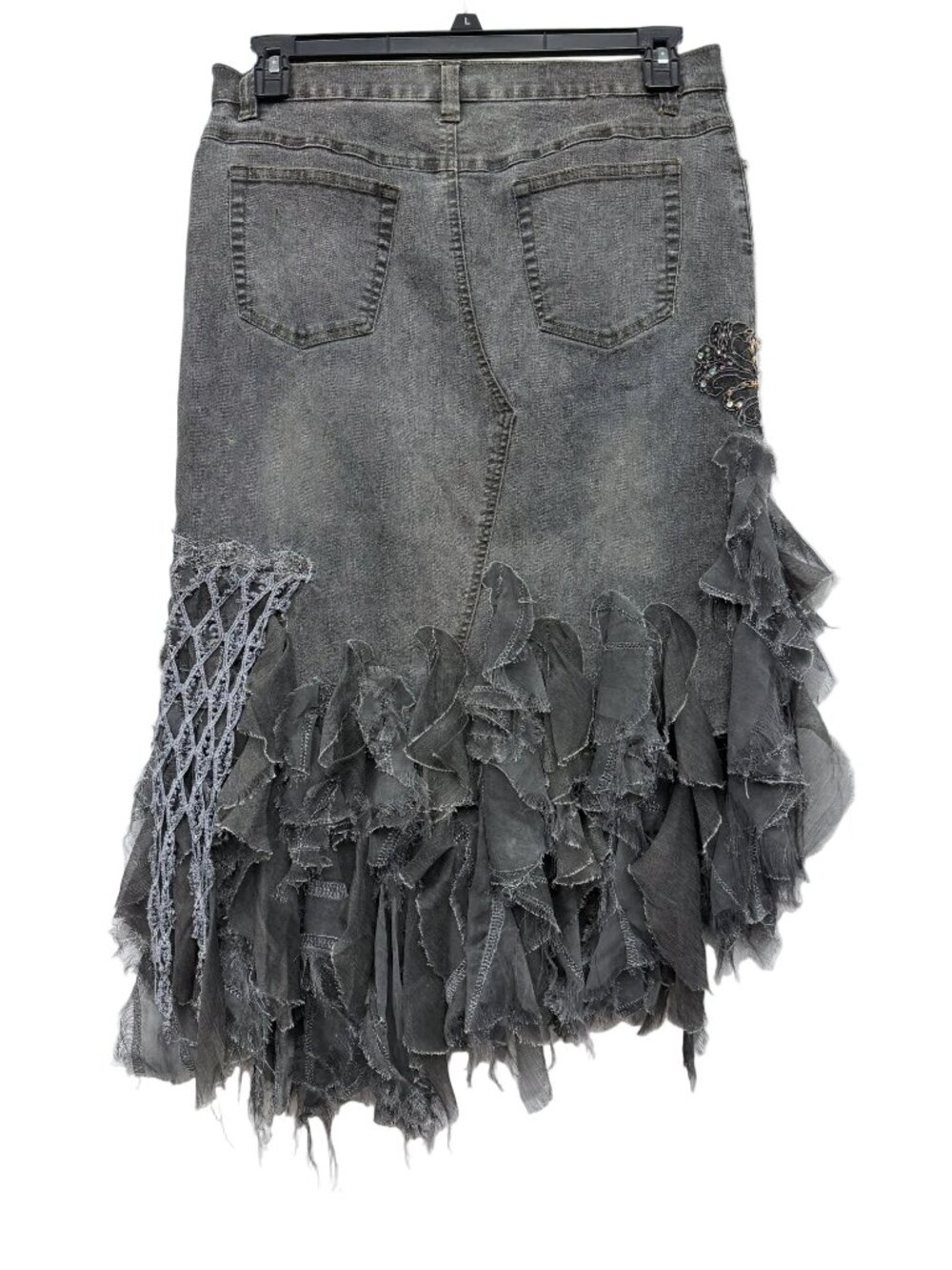 Rossi Roma Italy designer embellished beaded black denim skirt Stevie Nicks - Picture 2 of 8